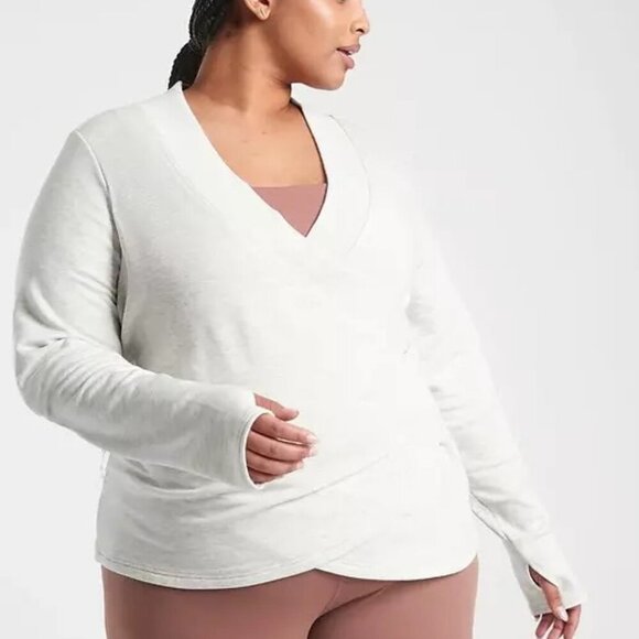 Athleta Poise Wrap Sweatshirt Womens 1X Gray Long Sleeve V Neck Soft Top NEW - Picture 1 of 15